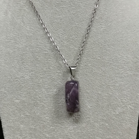 Amethyst Necklace Natural Gemstone Crystal Pendant Stainless-Steel Chain Purple - Picture 17 of 17